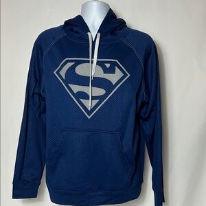 DC Comics Navy Superman Hoodie Jersey Fabric Pullover Mens Medium Sweatshirt